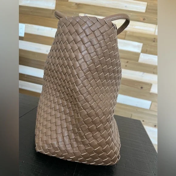 Anthropologie Woven Faux Leather Tote Tan - Picture 4 of 9